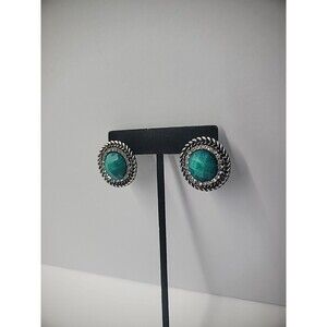 Vintage Earrings Pierced Stud Round Green Australian Crystal Jewelry Costume